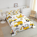 Cartoon Car Comforter Set Kids Construction Comforter for Boys Equipment Trucks Bedding Set Breathable Cartoon Yellow Car Excavator Tractor Duvet Set Room Decor Quilt Set Full Size