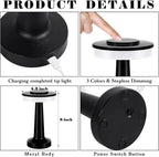 VIHOSE Set of 8 LED Portable Cordless Table Lamp with Touch Sensor 3 Color Stepless Dimming Rechargeable Battery up to 15 Hours Cordless Table Light Wireless Lamp for Nursery(Black)