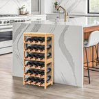 24 Botttle Wine Rack Freestanding Floor 6 Tier Bamboo Wine Rack Storage | 6 Tier Wine Rack Wine Storage Shelves for Kitchen Bar Dining Room Living Room Bamboo