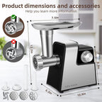Electric Meat Grinder, 350W （MAX2800W）Heavy Duty Stainless Steel Food Grinder with Sausage Stuffer Tubes & Kubbe Kit, 3 Grinding Plates for Home Kitchen Use