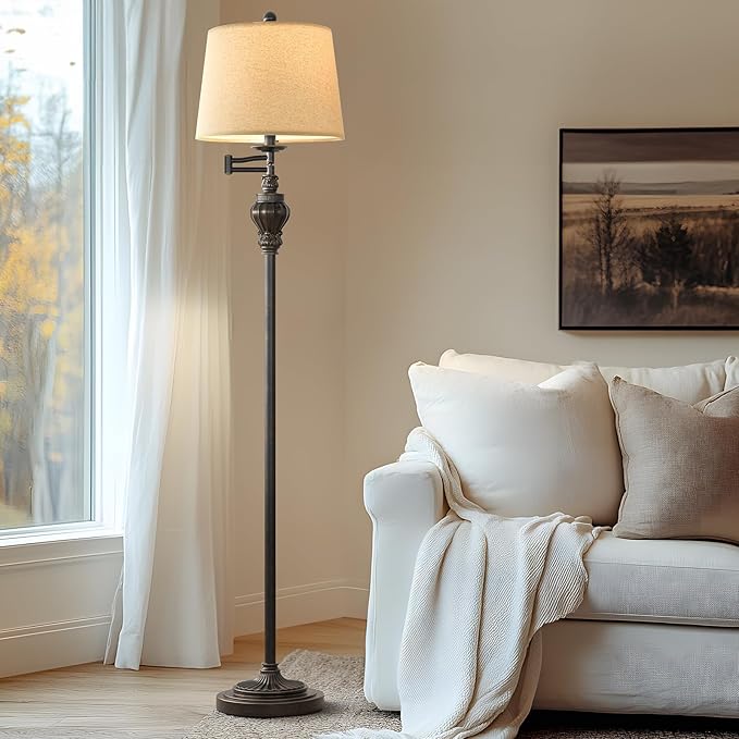 61" Vintage Floor Lamp with 350° Adjustable Swing Arm, Standing Lamp for Bedroom Living Room Bedside Nightstand Retro Farmhouse Mid Century Lamp Light Home Décor Office Gifts