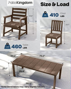 5-Piece Brown Outdoor Dining Set with White 11FT Large Patio Umbrella, 75.2'' HDPE Table & Chairs for 8, Weather-Resistant Furniture with Umbrella Hole for Patio, Lawn, Poolside