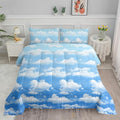 Axolotl Blue Cloud Comforter Set Queen,Light Blue Bedding Set,Cloud Sky Comforter Set Blue Sky and White Clouds Design Bedding Set,Sky Blue Comforter for Kids Girls Boys Teens,1 Quilt 2 Pillowcases
