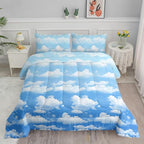 Axolotl Blue Cloud Comforter Set Queen,Light Blue Bedding Set,Cloud Sky Comforter Set Blue Sky and White Clouds Design Bedding Set,Sky Blue Comforter for Kids Girls Boys Teens,1 Quilt 2 Pillowcases