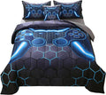 JQinHome Full Gamer Comforter Set,6 Piece Bed in A Bag 3D Video Game Bedding -All Season Down Alternative Gamer Bedding Sets - (Blue Game Controller)