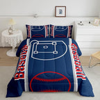 Feelyou Baseball Print Bedding Set Queen Size Sports Game Comforter Set for Kids Boys Girls Decor Baseball Gaming Comforter Microfiber Ball Duvet Set Bedroom Quilt Set