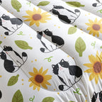 Kawaii Cat Comforter Twin Size,Sunflower Cat Comforter Set for Kids Teens Girls Boys,3Pcs Bedding Set Printed Comforter with 2 Pillowcases,Down Alternative,Soft and Lightweight，Twin Size