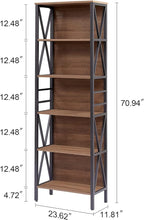 HOMISSUE Bookshelf, 6-Tier Bookshelf, Rustic Wood Metal Bookshelves and Bookcases, Freestanding Open Bookshelf, Industrial Tall Bookcase for Home Office, Living Room and Bedroom, Vintage Brown