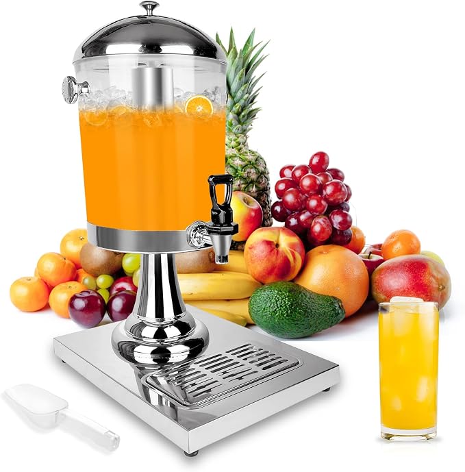 Drink Dispensers for Parties, Cold Beverage Dispenser with Centre Ice Core and Drip Trays, 2.2 Gallon/8L Stainless Steel Drink Dispensers with Stand and Spigot Buffet Cold Drinks and Beer