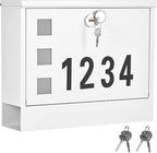 LAND·VOI Locking Mailbox Wall Mounted, Metal Postbox with Three Sets of Mail Box Number Stickers, 4 Keys, 14.4" x 4.5" x 11.2", Large Capacity, Textured White, AMB11W