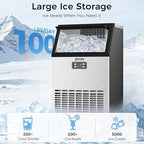 OSTBA Commercial Ice Maker Machine, 100Lb/24H, Self-Cleaning, 33Lbs Storage | Under counter design, 45 cubes in 10mins, LED control, stainless steel, adjustable ice thickness for restaurant ,bar and home