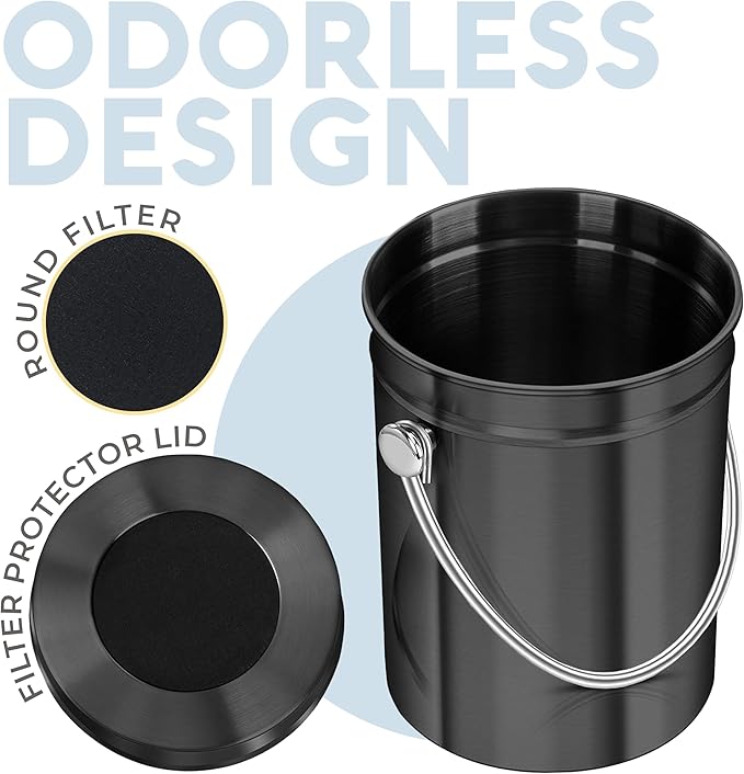 EPICA Countertop Compost Bin Kitchen | 1.3 Gallon | Odorless Composting Bin with Carbon Filters | Indoor Compost Bin with Lid | Stainless Steel Kitchen Composter for Food Scraps & Waste Recycling