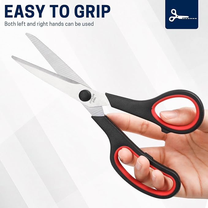 BURVAGY 20 Pack 8" Scissors All Purpose, Heavy Duty Scissors for Office | Scissors Bulk Multipurpose Comfort-Grip Sharp Adult Office Scissors Set Sewing Fabric Stainless Steel Blades, Right/Left Hand