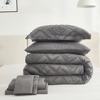 EMME Queen Comforter Set - 7 Pcs Dark Grey Boho Bedding Sets, Full Size Tufted Comforter with Sheets, Shabby Chic Embroidery Queen Bed Set Fluffy Bed Bag for All Season(90"X90")