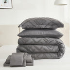 EMME King Comforter Set - 7 Pcs Dark Grey Boho Bedding Sets, King Size Tufted Comforter with Sheets, Shabby Chic Embroidery Bed Set Fluffy Bed Bag for All Season(102"X90")