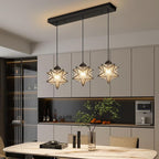 Farmhouse Modern Glam Chandelier Dining Room Clear Glass Star Pendants Light Fixture Kitchen Island LED Ceiling Hanging Lights Included Warm Light Bulbs Black