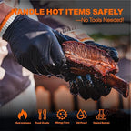 ANBOSON BBQ Gloves Disposable, Heat Resistant Grilling Gloves for Cooking | 6Mil Disposable Nitrile Gloves-100Ct & 4 Cotton Liners for BBQ, Grill, Smoker, Cooking, Food Prep, Catering, Large, Black