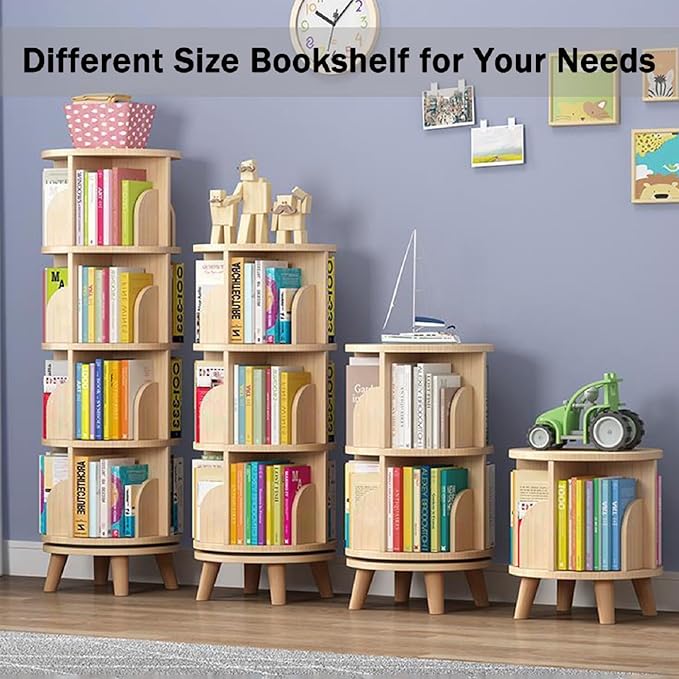 Gdrasuya10 2 Tier Rotating Bookshelf with Legs, Small Rotating Bookshelf Wood Revolving Bookcase Book Organizer Book Display Shelves Storage for Living Room Bedroom Study Room