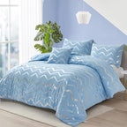 Blue/Silver Comforter Set Queen, Metallic Print Glitter Bedding Set Cute Shinny Bed Sets for Teen Girls Kids Women, 4 Piece (2 Pillowcases, 1 Decorative Pillow Sham)