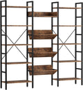 IRONCK Bookcases and Bookshelves Triple Wide 5 Tiers Industrial Bookshelf, Large Etagere Bookshelf Open Record Player Shelves with Metal Frame for Living Room Home Office