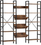 IRONCK Bookcases and Bookshelves Triple Wide 5 Tiers Industrial Bookshelf, Large Etagere Bookshelf Open Record Player Shelves with Metal Frame for Living Room Home Office