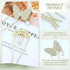 Lawie 10 Pack Cute Flower Butterfly U Shaped Gold Metal Hair Fork Pins Curved Chopsticks for Hair Sticks with Dangles French Hair Pins Bun Holder Decorative Hair Accessories for Women Girls (Gold A)