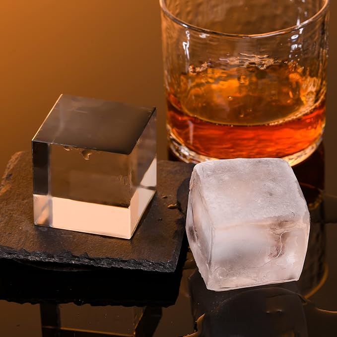 Clear Ice Cube Maker Tray - 2 Inch Clear Ice Cube Silicone Mold,10 Large Crystal Ice Cubes for Whiskey and Cocktail