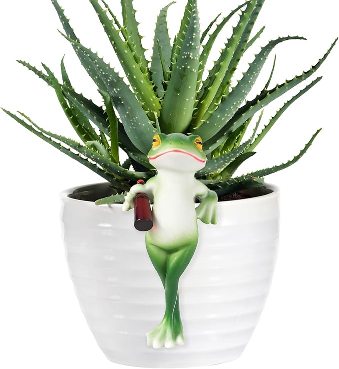 Resin Frog Garden Decor, Tipsy Frog Flower Pot Decoration for Garden Outdoor Decor, Tipsy Frogs Pot Hugger for Home Garden Fence Patio Yard Decor