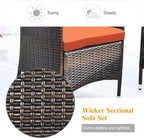 Goplus 4-Piece Rattan Patio Set, Outdoor/Indoor Wicker Conversation Set for Pool, Backyard, Lawn, Wicker Chairs and Sofa with Soft Cushion, Rattan Furniture with Tempered Glass Coffee Table