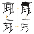 sogesfurniture Mobile Standing Desk Laptop Workstation on Wheels, Adjustable Computer Desk for Standing or Sitting, Black 101-BK