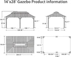 PURPLE LEAF 14' X 28' Outdoor Hardtop Gazebo Patio Wide Aluminum Frame Metal Double Roof with Heavy Duty Netting and Curtains for Permanent Hard Top Pavilion Screen Khaki