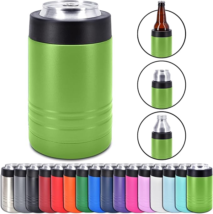 4-in-1 Stainless Steel 12 oz Double Wall Vacuum Insulated Can or Bottle Cooler Keeps Beverage Cold for Hours - Also Fits 16 oz Cans - Powder Coated Olive Drab Green - Clear Water Home Goods