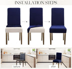 MOSAYT 100% Waterproof Dining Room Chair Covers Set of 6, Super Fit Stretch Jacquard Parson Chairs Slipcovers Removable Washable Chair Seat Protectors for Home, Kitchen, Banquet (Navy Blue - XL)