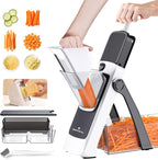 ONCE FOR ALL Safe Mandoline Slicer Pro, Veggie Slicer with Container, Gray | 4th Gen, 0.1-8mm Adjustable Kitchen Mandoline Slicer, Veggie Chopper Cutter For Potato Onion Fruit, Stainless Steel, Gift