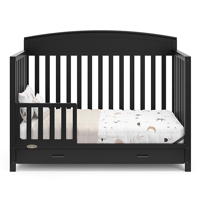 Graco Benton 5-in-1 Convertible Crib with Drawer (Black) - Converts from Baby Crib to Toddler Bed, Daybed and Full-Size Bed, Fits Standard Full-Size Crib Mattress, Adjustable Mattress Support Base