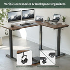 FEZIBO Triple Motor L-Shaped Electric Standing Desk, 63 Inches Height Adjustable Stand up Corner Desk, Sit Stand Workstation with Splice Board, Black Frame/Black Walnut Top