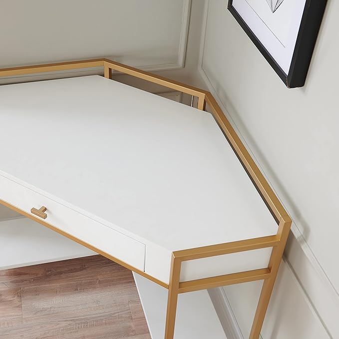 Leick Home 9230-WTGL Claudette Mixed Metal and Wood Desk, 48" W, White/gold