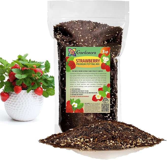 Gardenera Strawberry Premium Potting Soil Mix - Ideal Blend for Growing Robust and Flavorful Strawberries - 3 Quart