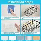 Fammart Adhesive Shower Caddy, 5-Pack Rustproof Stainless Steel Bathroom Organizer with 28 Hooks, No-Drill Large Capacity Shower Shelves for Bathroom Storage & Home Décor, Black
