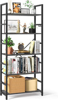 Yoobure 5 Tier Bookshelf - Tall Book Shelf Modern Bookcase for CDs/Movies/Books, Rustic Book Case Industrial Bookshelves Book Storage Organizer for Bedroom Home Office Living Room Grey