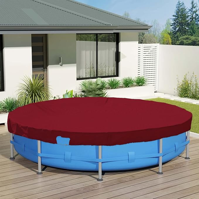 ECOOPTS 11 ft Waterproof Round Polyester Pool Cover for Above Ground Pools, Swimming Pool Cover Protector Winter Safety Cover (Red)