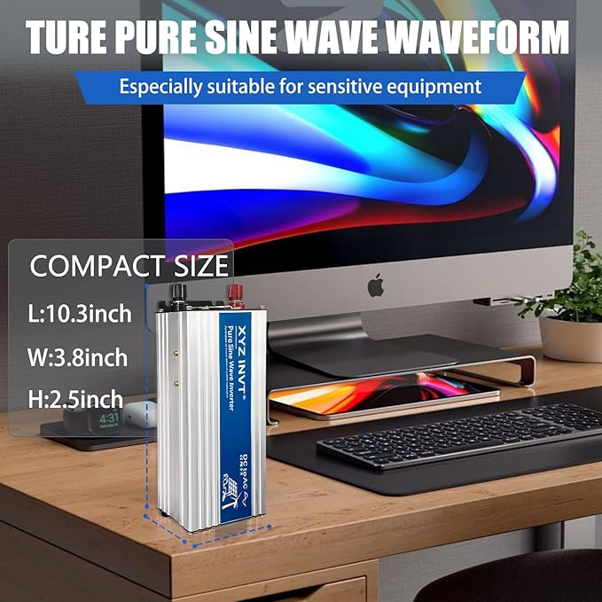 1000W Pure Sine Wave Inverter DC 48V to AC 110V 120V Power Converter 2000W Peak with LED Display for Most Small Power Appliances