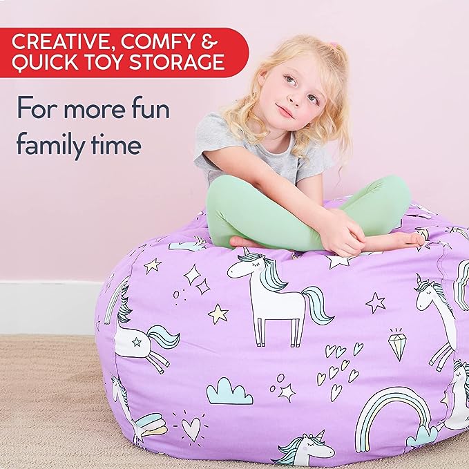 Creative QT Stuff ’n Sit Extra Large 38’’ Bean Bag Storage Cover for Stuffed Animals & Toys, Giant Beanbag Chair for Plush, Toddler & Kids Rooms Bedroom Organizer, Gray Dandelion