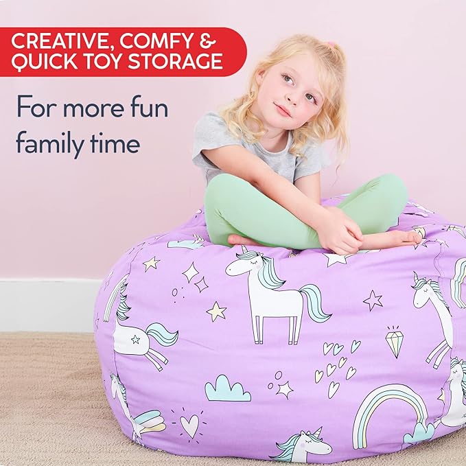 Creative QT Stuff ’n Sit Extra Large 38’’ Bean Bag Storage Cover for Stuffed Animals & Toys, Giant Beanbag Chair for Plush, Toddler & Kids Rooms Bedroom Organizer, Light Gray Corduroy