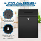 Yaocom Metal Money Box,Black,11.81 x 8.58 x 4.72 Inch,No Lid | Wall Mounted Drop Donation Cash Box for Farm Stand Collection Safe Suggestion Box with Lock Container for Home Office Outdoor