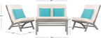Safavieh PAT7044B Collection Chaston Wash and White and Light Blue 4 Pc Living Accent Pillows Outdoor Set, Grey/Beige Soild