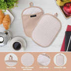 Hovico 2PCS Silicone Pot Holders, Oven Mitts Heat Resistant Hot Pads with Pockets, Non Slip Pot Holder for Kitchen Baking and Cooking| 9.8 x 7 Inches | Towel Cloth Interior Lining - Milkshake