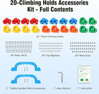 TOPNEW 20PCS Rock Climbing Holds with 2 Safety Handles, Non-Slip Kids Climbing Grips, Indoor Outdoor Climbing Wall Kit with Complete Mounting Hardware, Ideal Gift for Playground & Home