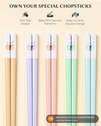 5 Pairs Reusable Training Chopsticks Set, Chopsticks Helpers Set for Beginner, 9.45 Inch Dishwasher Safe Fiberglass Japanese Chop sticks, Non-Slip, Easy to Use
