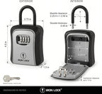 Iron Lock® Medium Key Lock Box with Code, U-Shackle Opens Fully Out (Grey) | Built-in key hooks + catch tray; hangs on handles, gates, fences or a hasp; wall-mountable; dial cover; no batteries